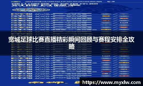 宽城足球比赛直播精彩瞬间回顾与赛程安排全攻略